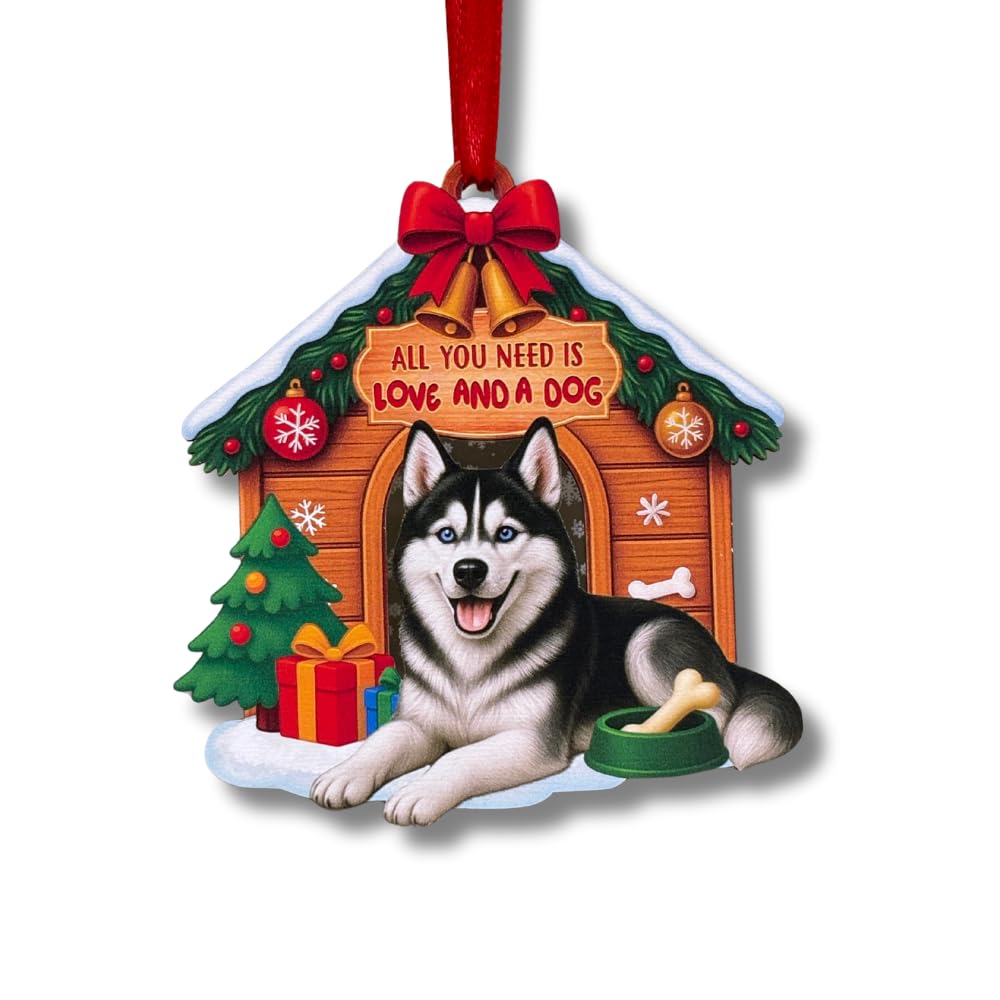 Adorno de husky navideño en madera y acrílico, el regalo perfecto para amantes de mascotas