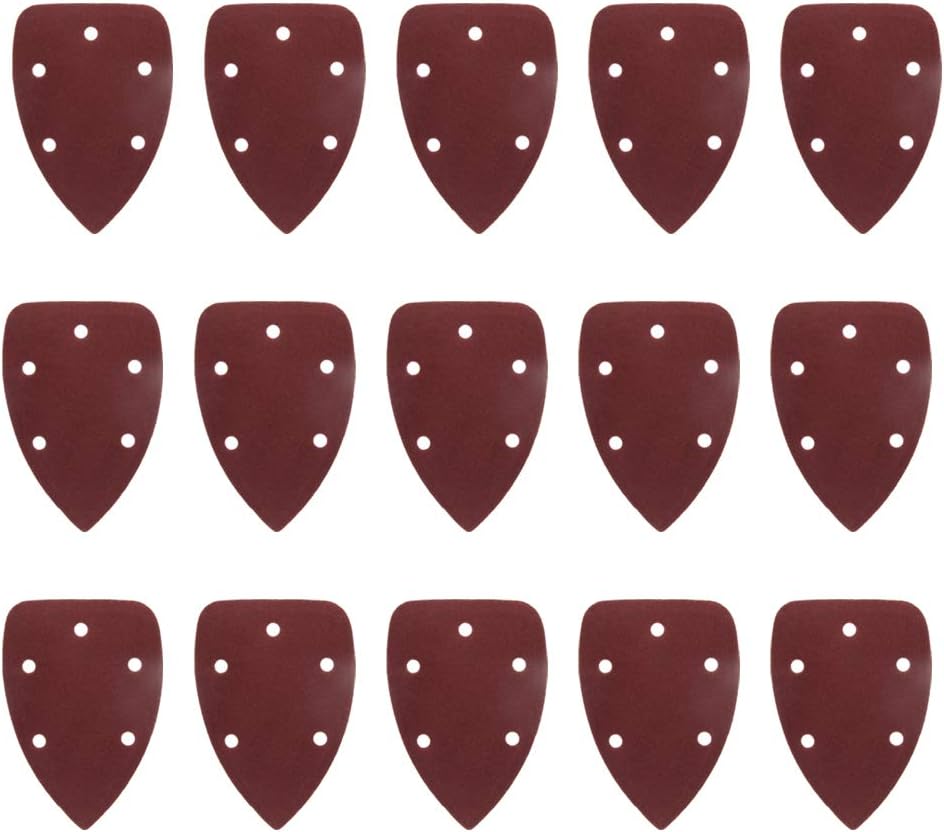 Utoolmart Detail Sander Sandpaper, Triangular Sanding Paper, Hook and Loop Sanding Pads, Triangle Oscillating Multi Tool, 40 Grits 5 Holes, 15pcs