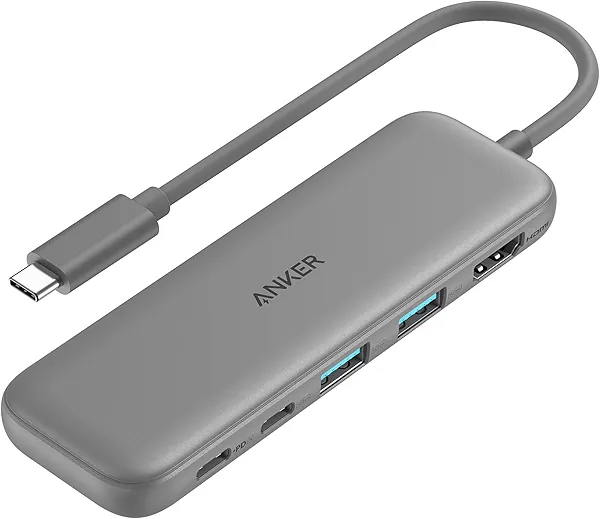 Anker USB C Hub, 5-in-1 USBC to HDMI Splitter with 4K Display, 1 x Powered USB-C 5Gbps & 2×Powered USB-A 3.0 5Gbps Data Ports for MacBook Pro, MacBook Air, Dell and More (Grey)