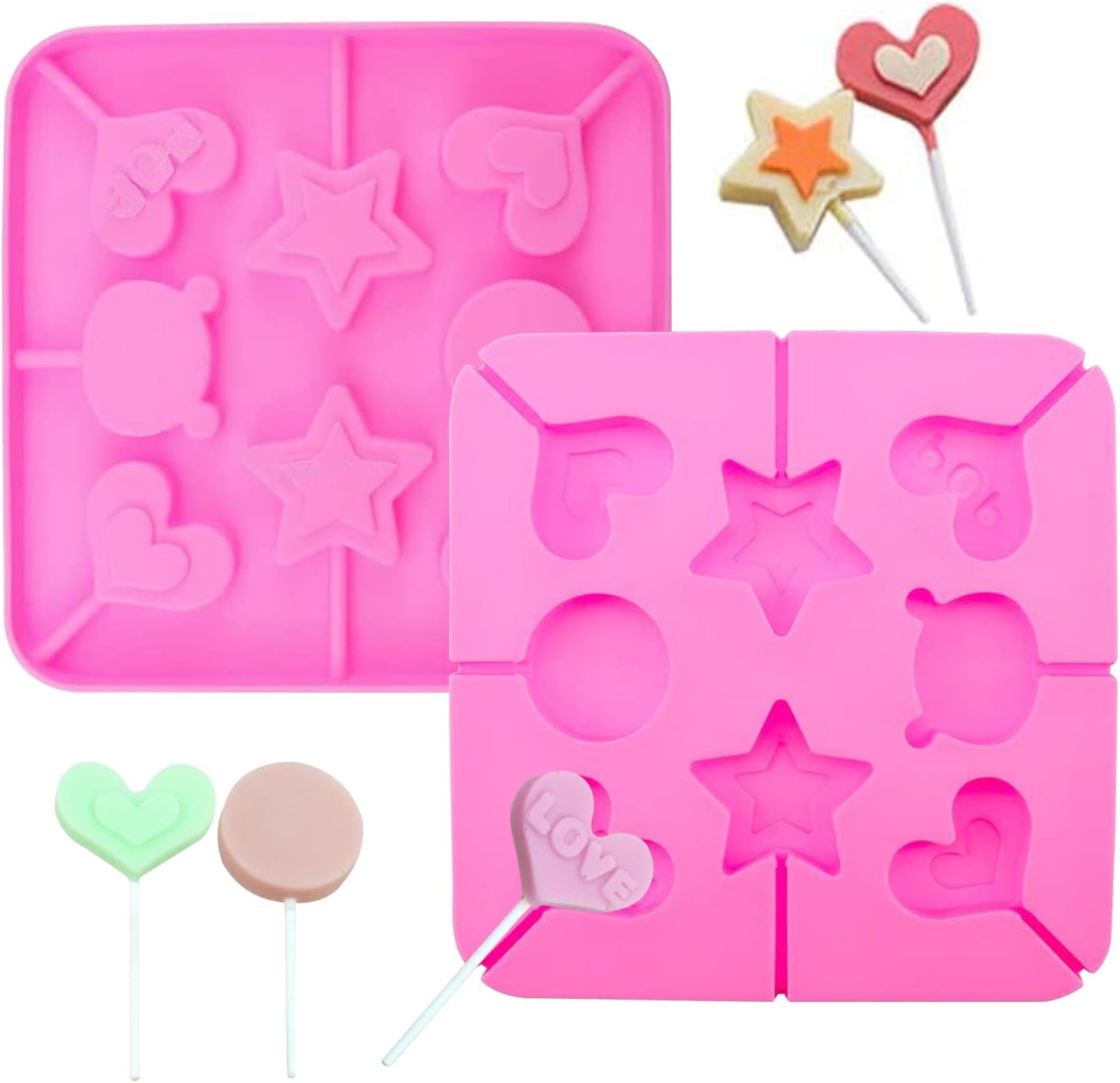 - 2 Pack Lollipop Molds Silicone Candy Mold Heart Hard Candy Mold Silicone Lolly Pop Tray Suckers Molds for Valentine's Day Hard Candy Chocolate Gummy Sucker Cake with Lollipop Stick