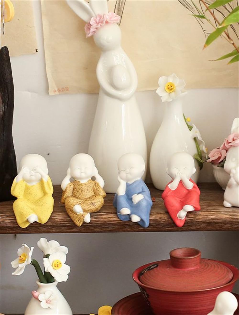 Amazon.co.jp: HOHOUNCSY かわいい お坊さん オブジェ 4点セット 見