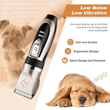 Unibono Dog Grooming Clipper Kit, Rechargeable Pet Clipper For Dogs Cats Strong But Quiet For Paws Eyes Ears Face With Grooming Scissors Comb Yellow