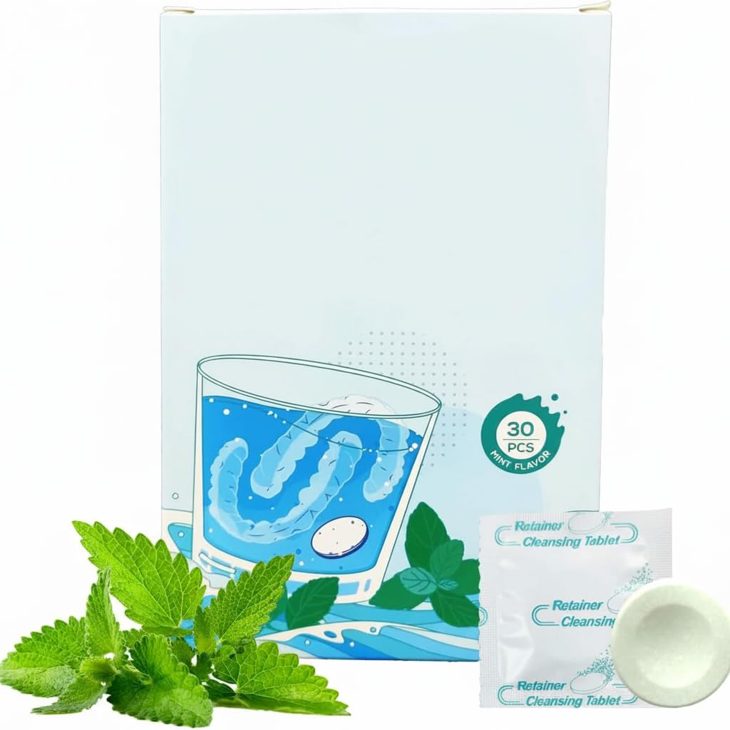 30 PCS Denture Cleaning Tablets for Aligner, Retainer Cleaner Tablets, Mouth & Night Guard, Removes Odor Oral, Work with Ultrasonic Retainer Cleaner and Retainer Cleaner Machine, Mint Flavor