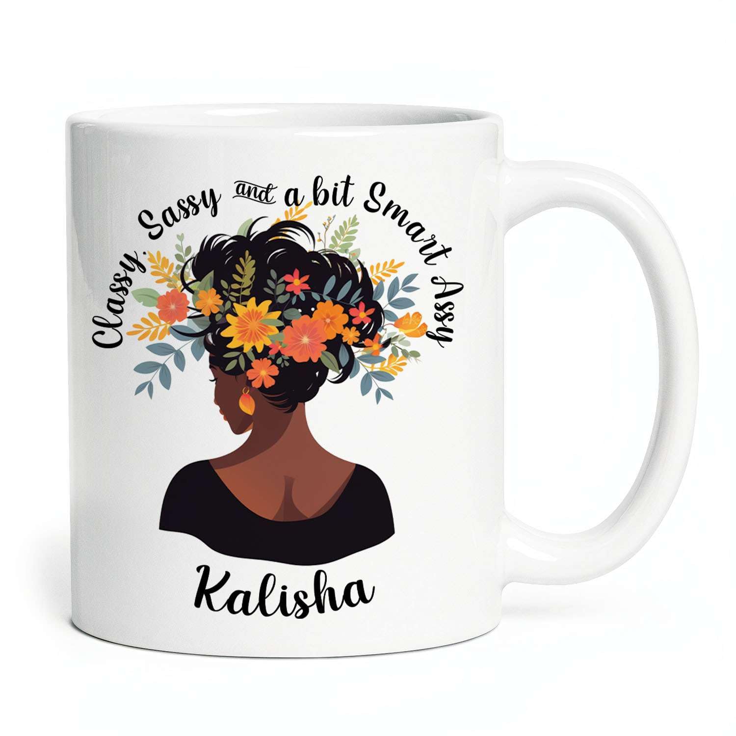 LASNECK Customized Choose Name African American Black Mug, Personalized African American Black With Flowers Design Coffee Mug, Pride Woman Tea Cup, Gifts For Birthday