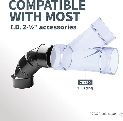 Miniatura 2 de POWERTEC 70344-P2 2-12" OD 90 grados Codo - Conector colector de polvo de plástico ABS (negro), paquete de 2