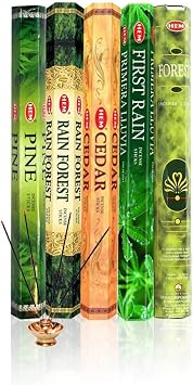 HEM Forest, Cedar, Pine, Rain Forest & First Rain Incense Sticks Combo 5 Fragrances | 120 Sticks Total | Handcrafted, Long-Lasting Aroma for Meditation, Yoga, Relaxation & Home Freshness