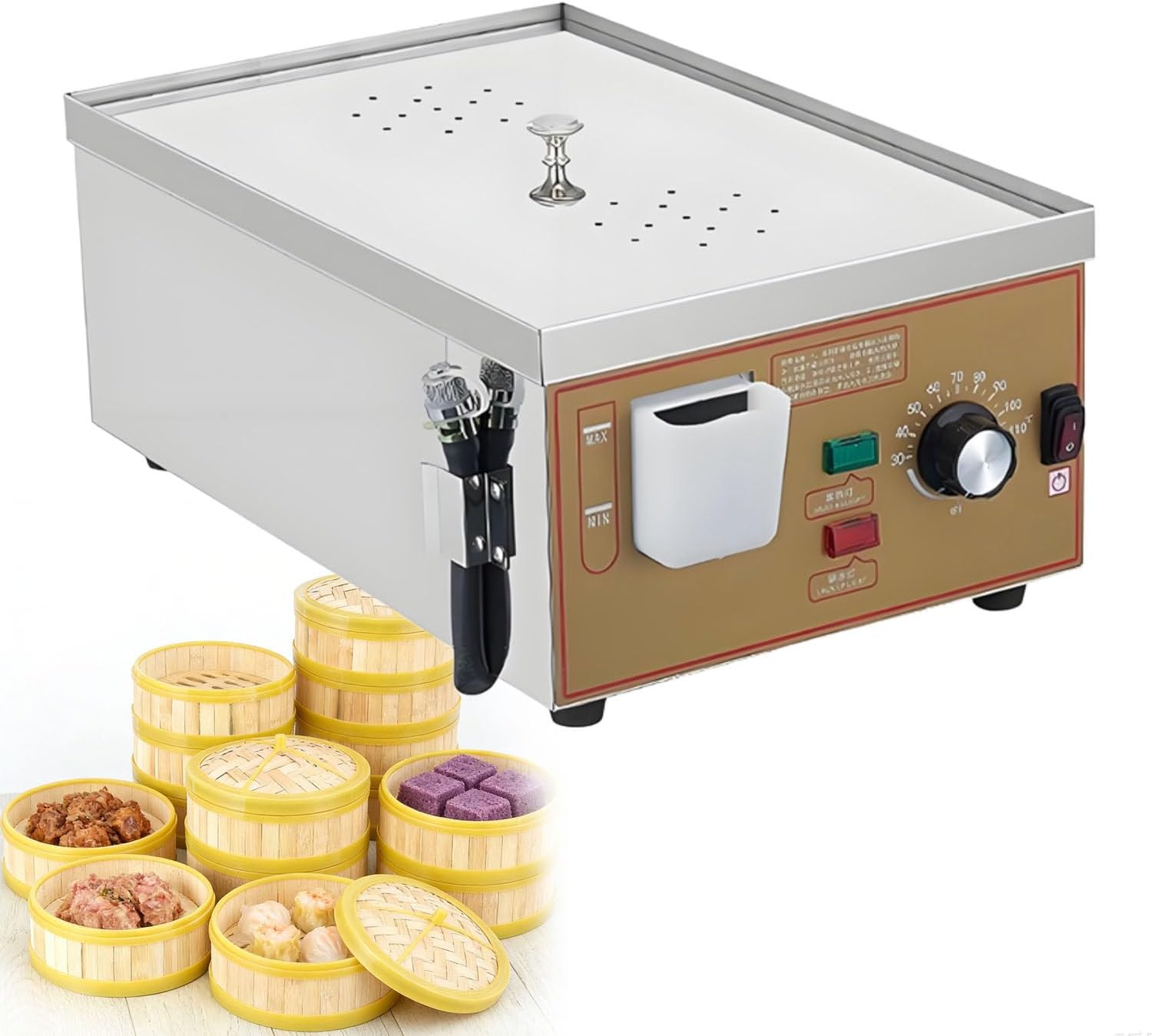Commercial Electric Steamer,Breakfast Shop Steamed Bun Machine,for Bun Dumplings Rice, Stainless Steel Chinese Cuisine Machine, for Home Cookware Recipes 6Holes