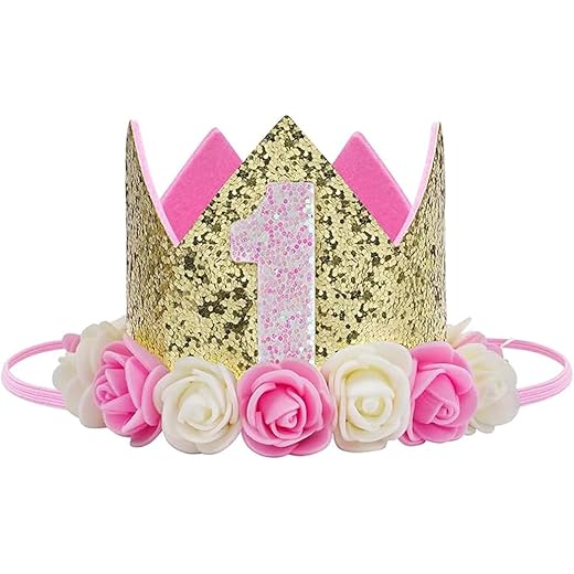 Birthday Crown Hairband Tiara Pink 1 Year