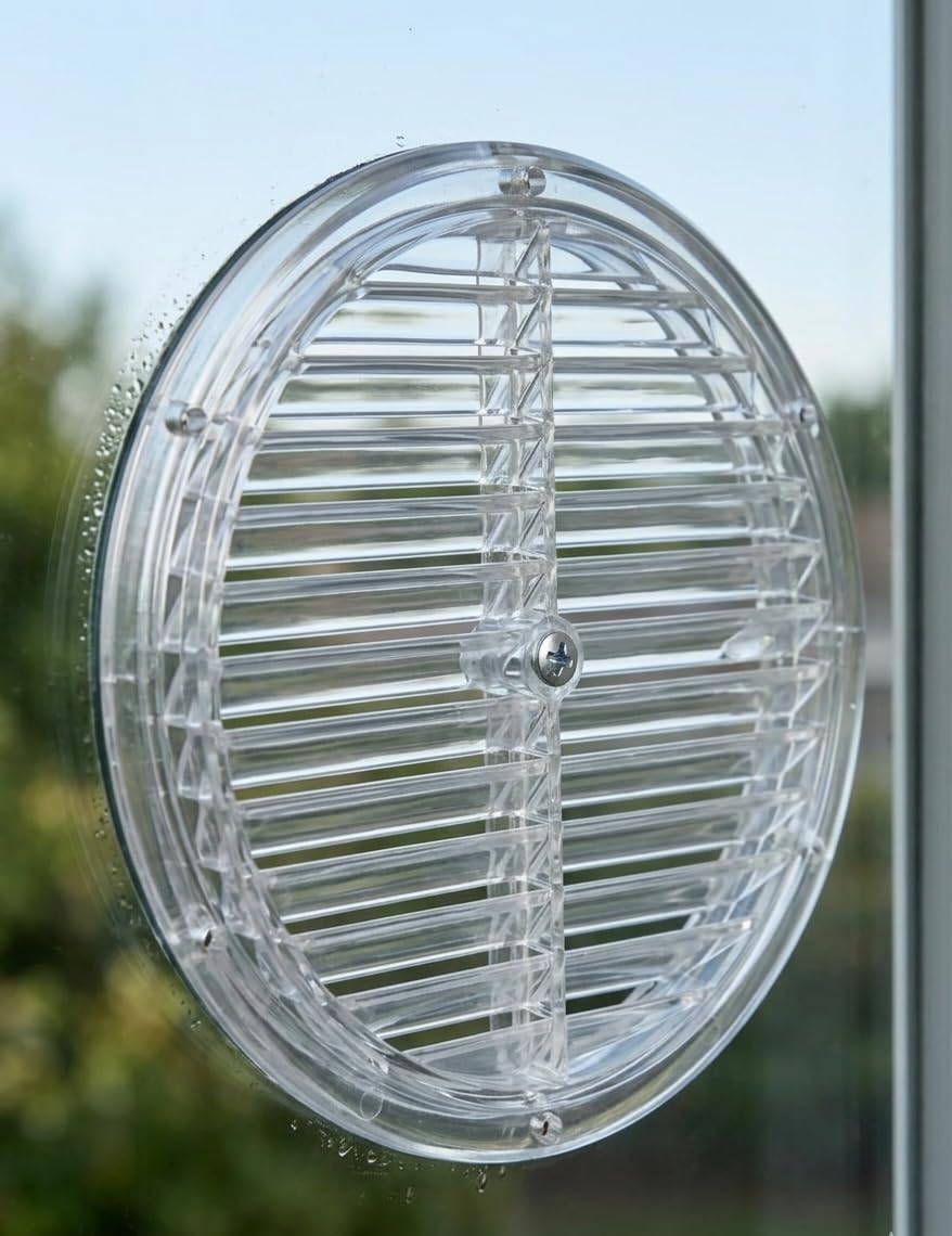 Cam Menfezi - Şeffaf Doğalgaz ve Kombi Havalandırma Menfezi, Sabit Kanatlı Yuvarlak Cam Tipi Havalandırma Kapağı -180mm (Vida ve Somun Dahil) (ŞEFFAF)