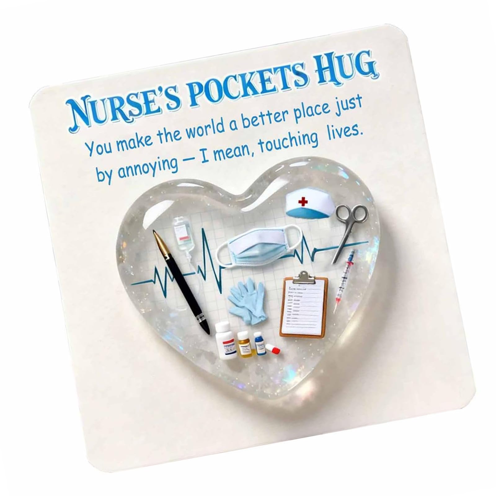 Meiliyizu Multipurpose Acrylic Heart Pocket Nurse Hug Portable Inspirational Card for Nursing Students Medicals Staff Sustainable Card