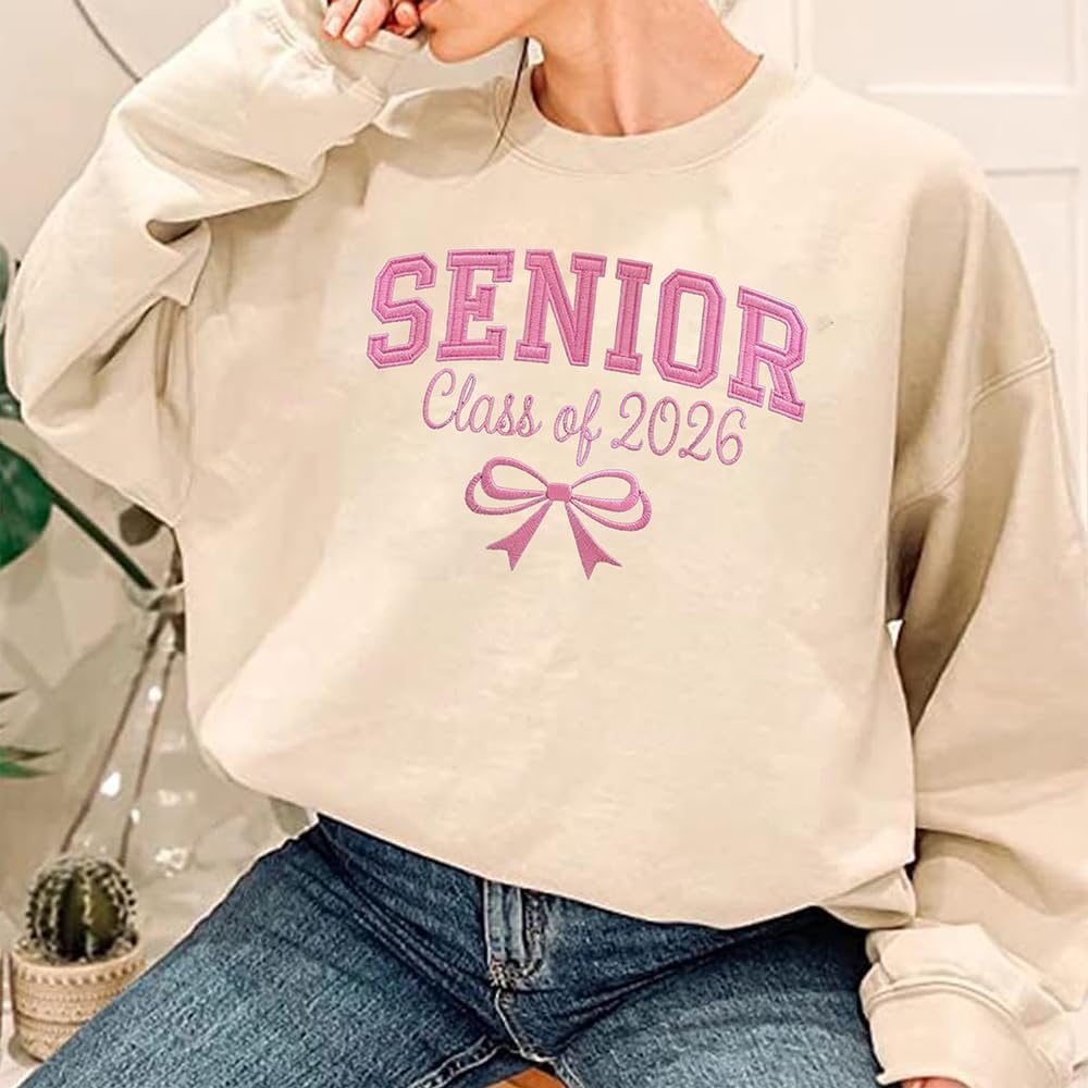 POPPOP Personalized Embroidered Senior Sweatshirt, Class of 2026, Custom Graduation Shirt, School Shirt for Her - Image 3