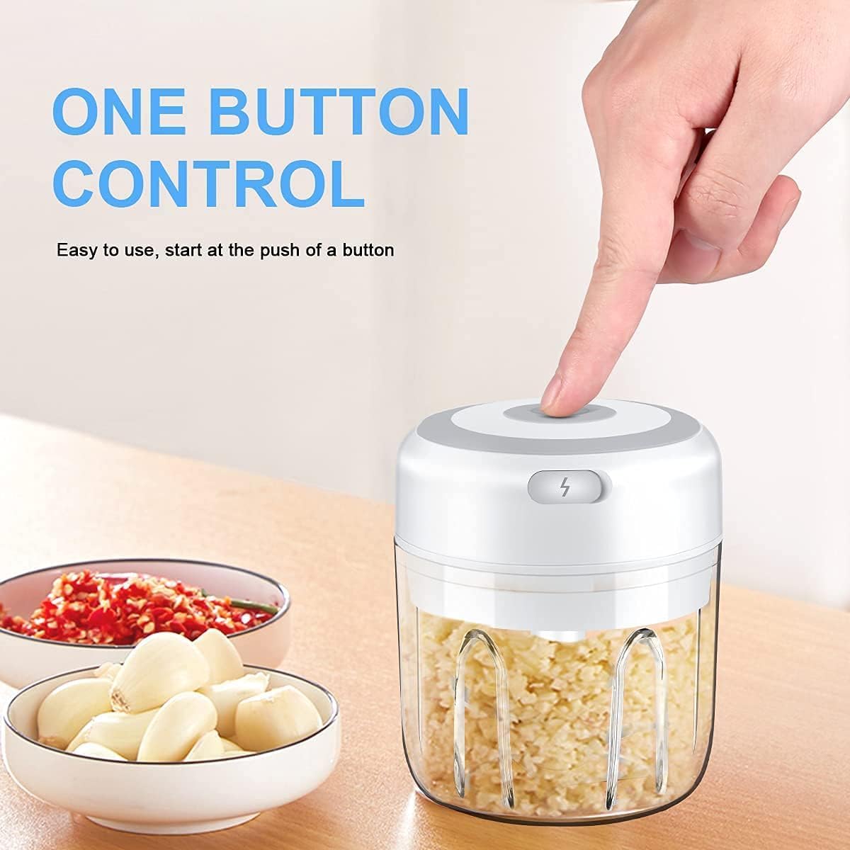 Electric Garlic Chopper, Portable Rechargeable Food Processor, Mini Garlic Grinder Masher Onion Chopper with Stainless Steel Blade, Cordless Mini Veggie Chopper for Nuts, Ginger, Chili, Fruit, Meat