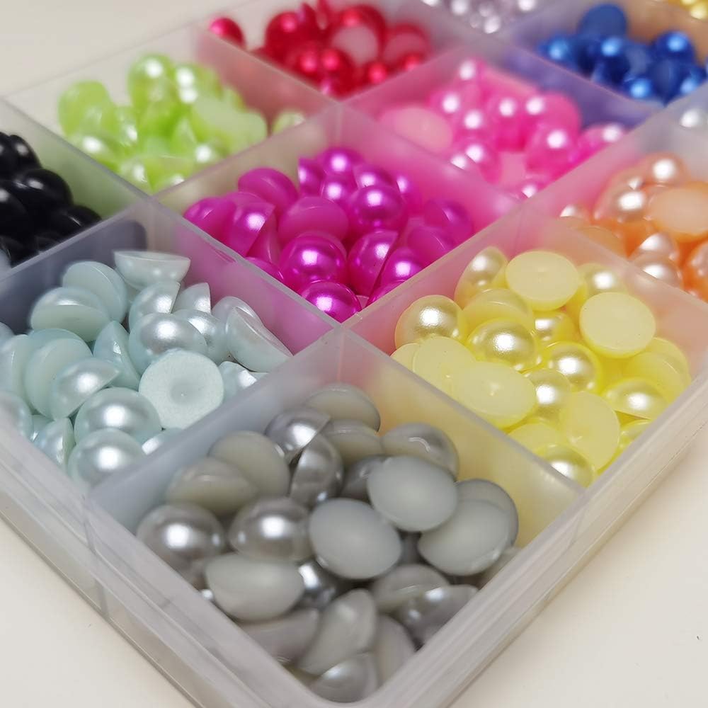 Chenkou Craft 600pcs 10mm Assorted 15 Colors Immitation Half Pearl Bead Flat Back Gem Scrapbook Craft DIY Beads + Plastic Box (10mm) - Image 3