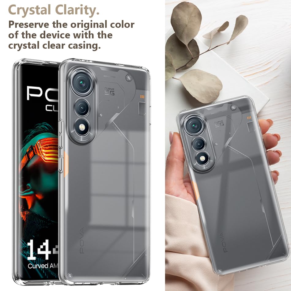 Image of Fashionury Crystal Clear Case for Tecno Pova Curve 5G | Yellowing Resistance | Transparent TPU Silicone | Raised Camera Lips | Slim Transparent Cover