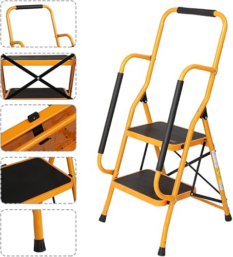 Miniatura 3 de Winado Escalera de 2 escalones con pasamanos, taburete plegable de 500 libras, con reposabrazos laterales antideslizantes, área de pedal grande,
