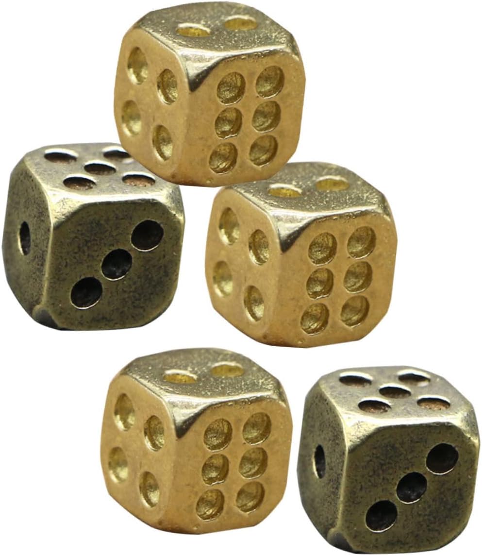 Milisten 5pcs Unique Copper Dice for Gaming and Party Fun Lightweight Metal Dice Props for Home Pub and Outdoor Activities for Role Playing and Game