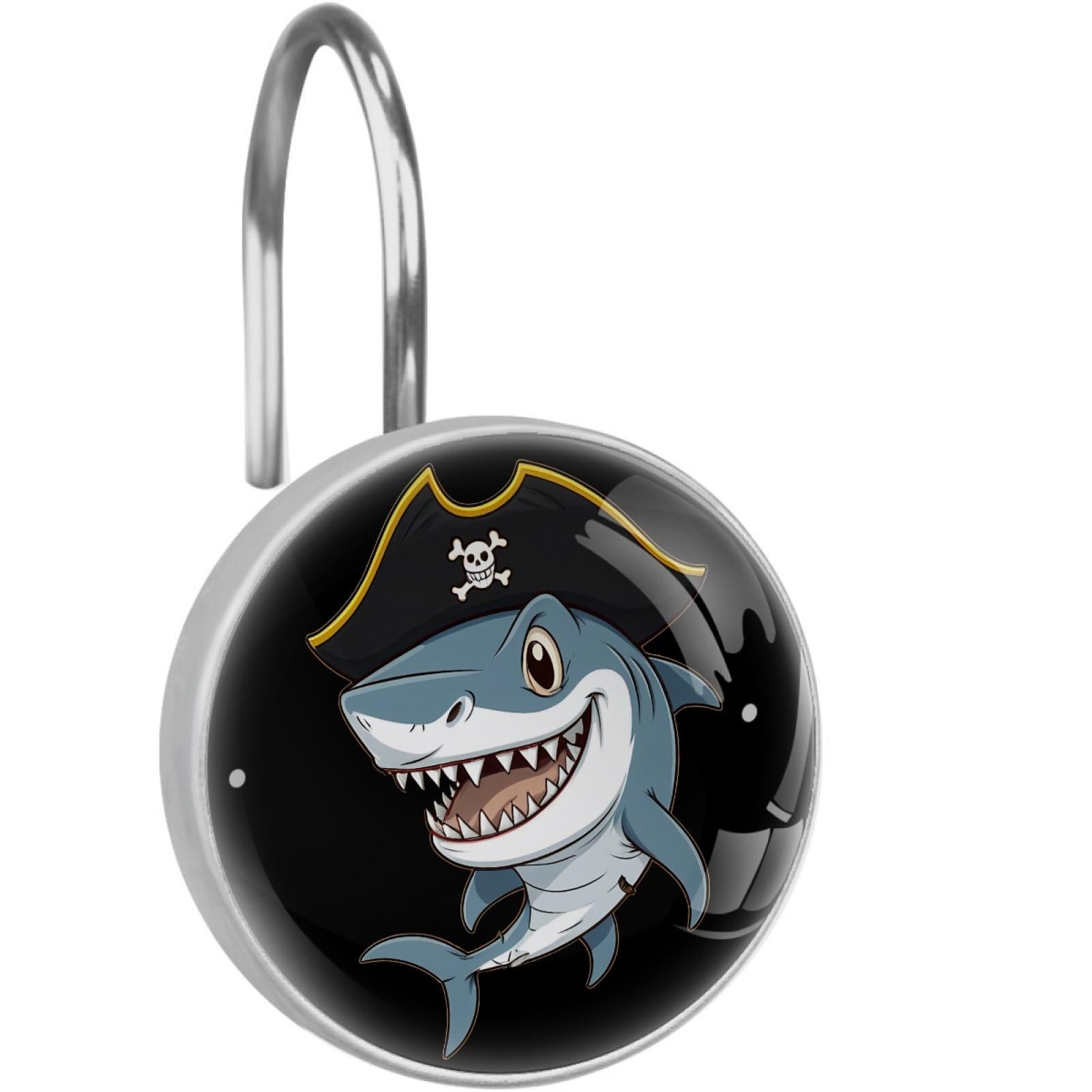 VAPOKF Decorative Shower Curtain Hooks, Pirate Shark Rustproof Stainless Steel Shower Curtain Rings for Bathroom, Shower Curtain Hangers for Shower Rod, 12 Pack