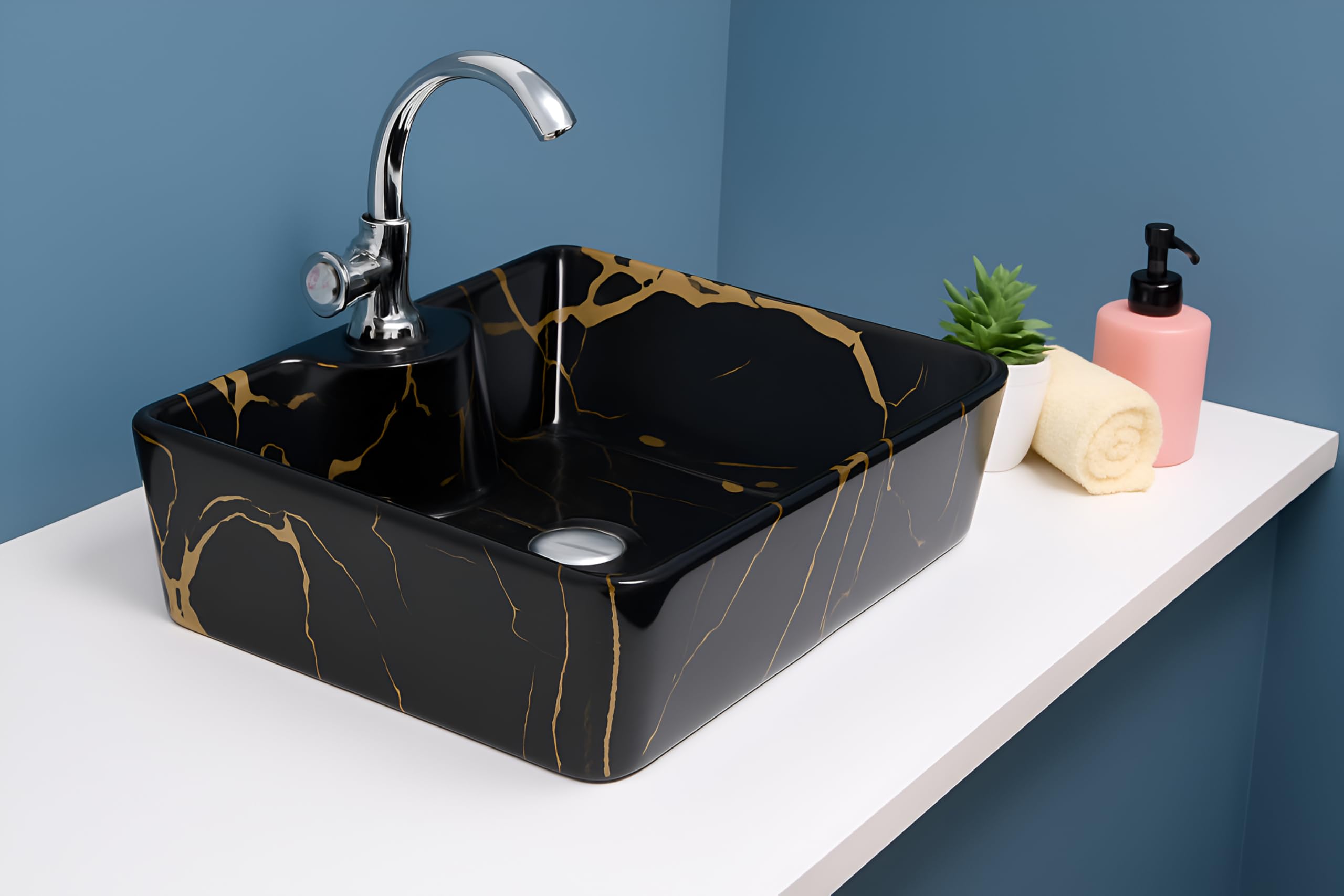 Modern White Ceramic Countertop Wash Basin, Designer Table Top Vanity Sink for Bathroom, Hotel & Residential Use, 19 x 14 x 5 Inch 1