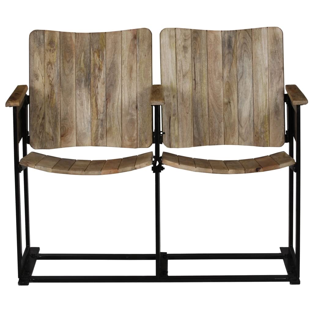 Banco de 2 plazas de madera maciza de mango y acero, 102 cm de ancho, hecho a mano, pulido, pintado, lacado, para salón, dormitorio, asiento cómodo