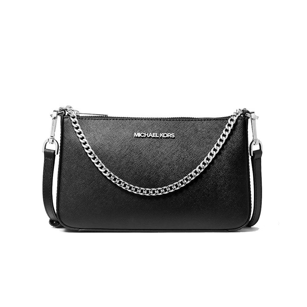 Jet Set Medium Chain Shoulder Bag Crossbody Bag Black Saffiano Leather Pouchette Silver tone, Black, M, Contemporary-image-20