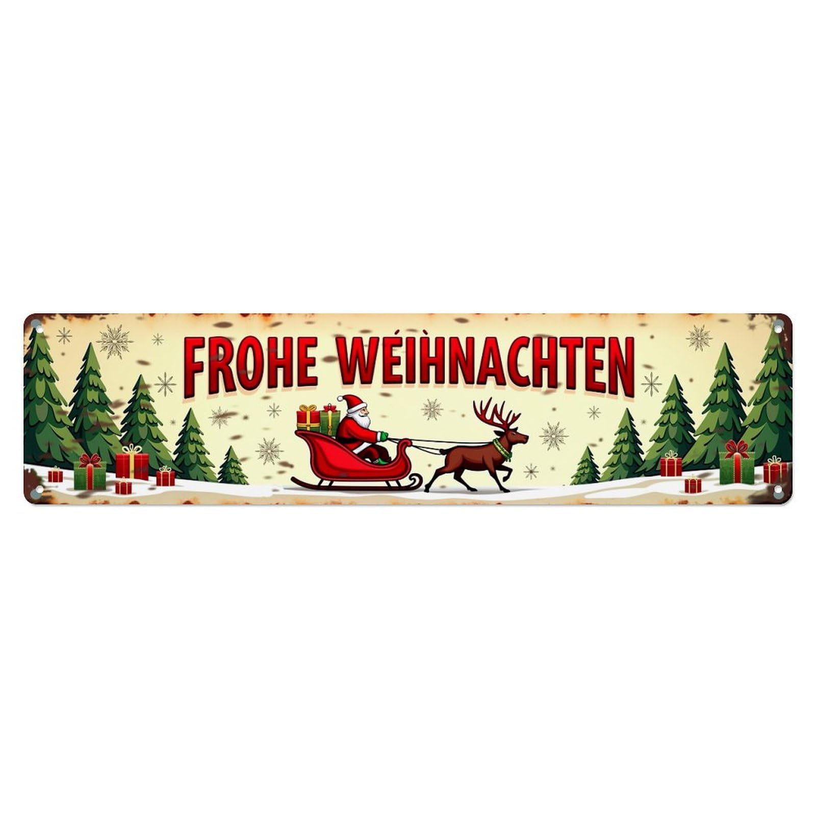 Jdyaojiesheng Vintage Frohe Weihnachten Sleigh Reindeer Snowflake Tin Sign Retro Metal Wall Decor Metal Poster, Home Bar Garage Farmhouse Cafe Wall Art Decoration 4X16inch