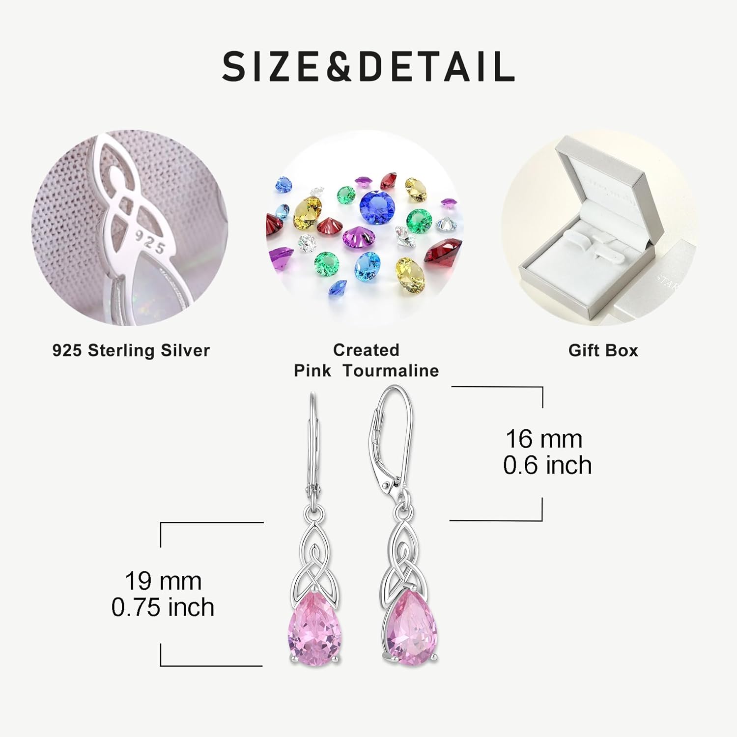 Starchenie Celtic Knot Drop Dangle Earrings for Women 925 Sterling Silver Leverback Earrings Birthstone Jewelry
