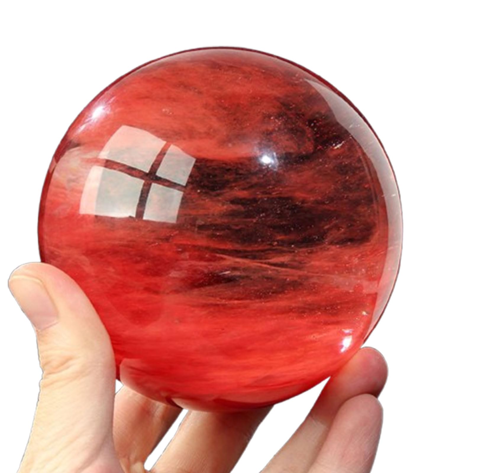 QWZTAEOZA Red Crystal Ball Smelting Stone with Wooden Stand Melting Quartz Gemstone Sphere for, Divination, Witchcraft Halloween,Home Decorations,12cm/4.7in