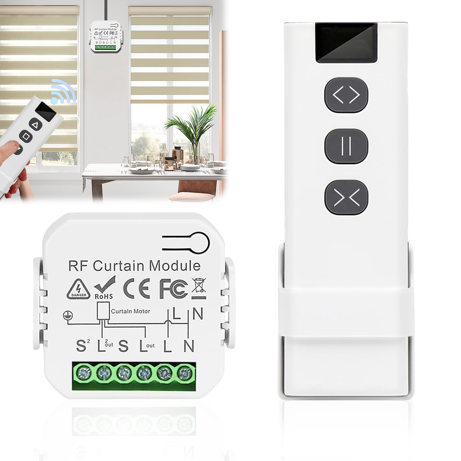 Control de persiana por radio Nizirioo, módulo receptor para persianas y toldos, compuesto de mando a distancia RF, alcance