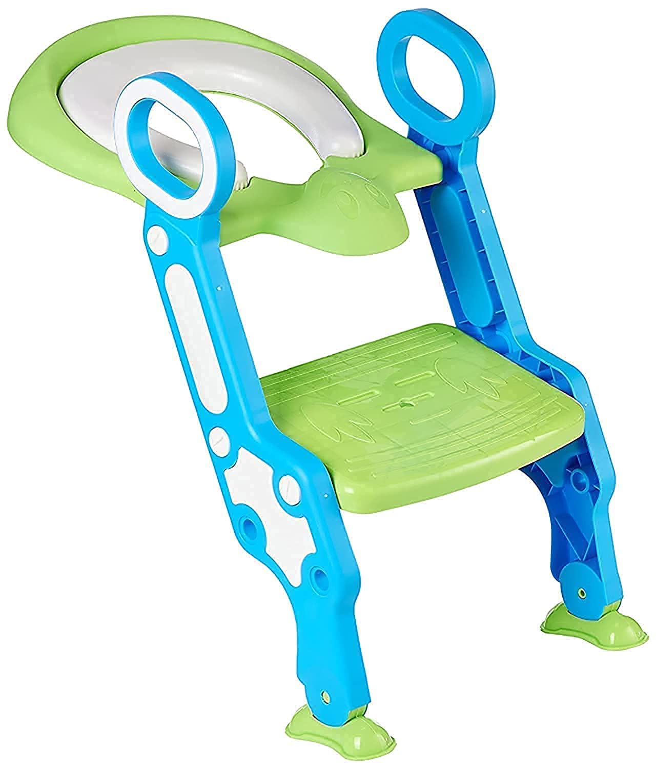 Mumoo Bear Western Toilet Potty Seat for Kids, Baby Potty Training Seat Chair with Ladder, Adjustable Step Height, Cushion Seat Kids Toilet Seat Potty Seat for 1-8 Years Child Boys Girls (Blue)