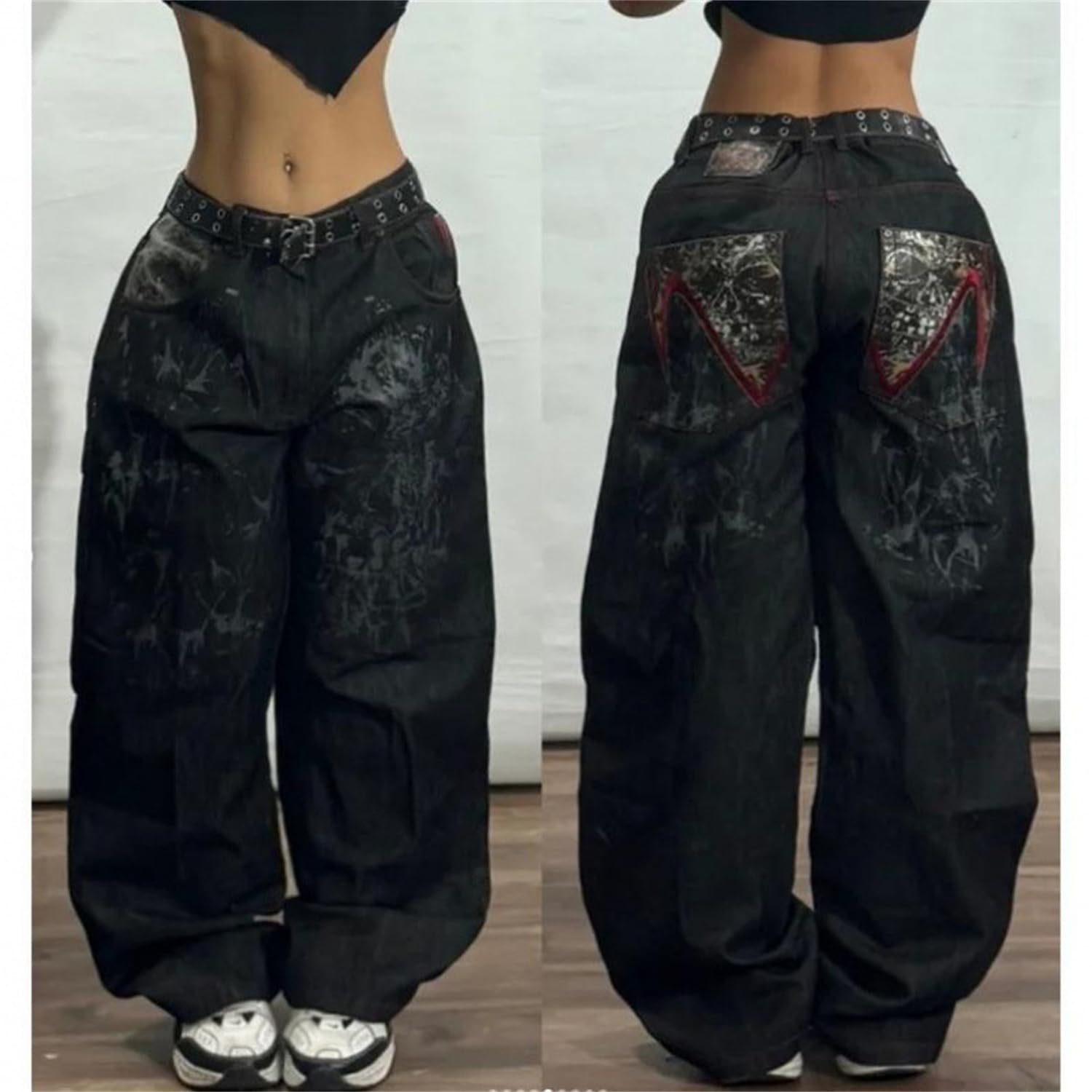 ORANDESIGNE Jeans Baggy Donna Harajuku Jean Lettera Stampa Denim Pantaloni Gamba Dritta Vintage Hip Hop E-Girl Streetwear