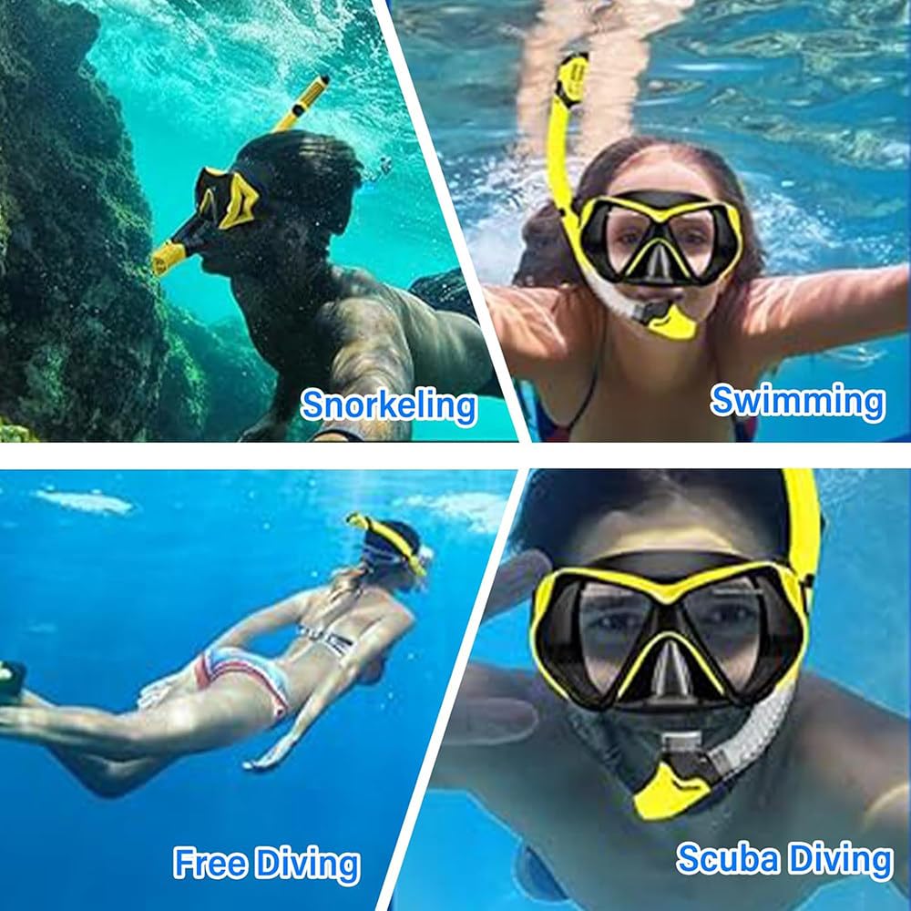 Gogle freedivingowe z całkowicie suchą rurką oddychającą, miękki silikon, hartowane, odporne na zarysowania soczewki, HD Anti-Fog, mocne dopasowanie do nurkowania, snorkelingu, pływania
