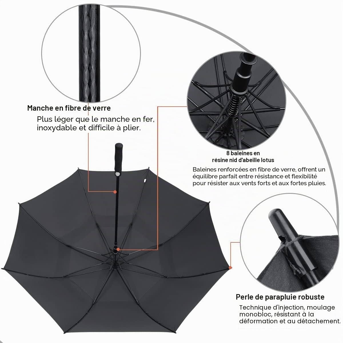 G4Free Parapluie de golf 140/160/172/203 cm - Coupe-vent - Double auvent - Extra large - Ouverture automatique - Imperméable