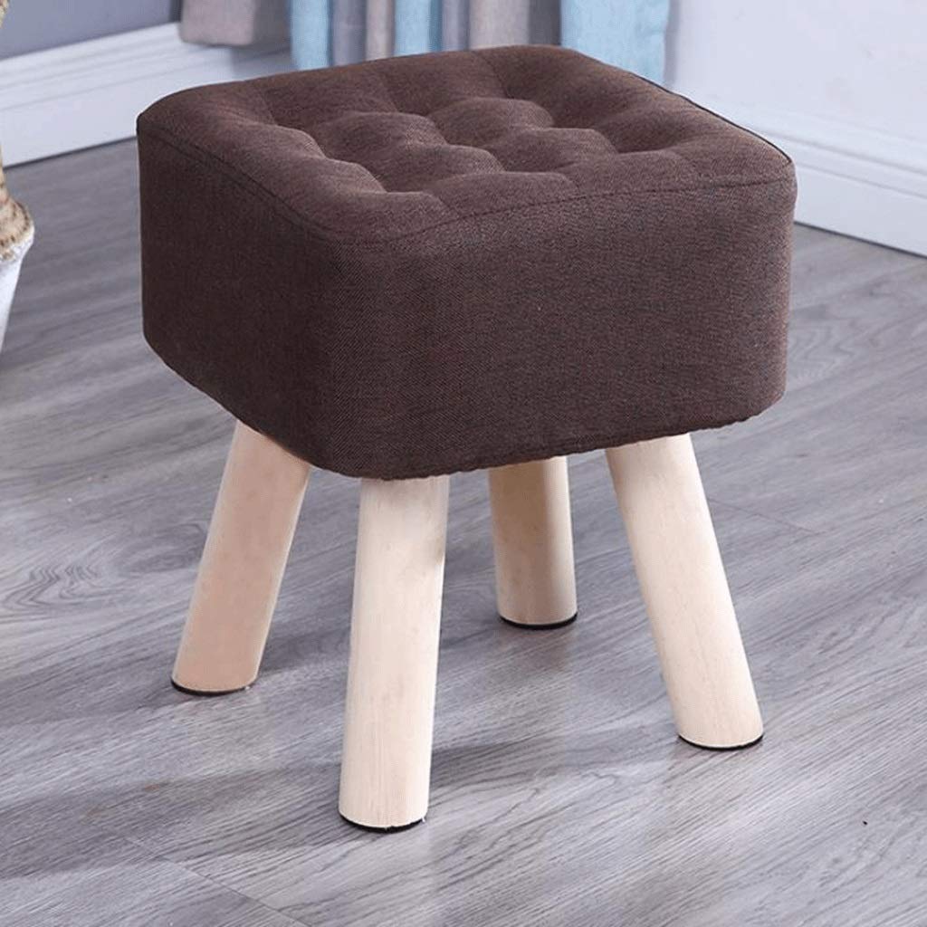 Tabouret pouf marron 29x29x35 cm en lin et bois