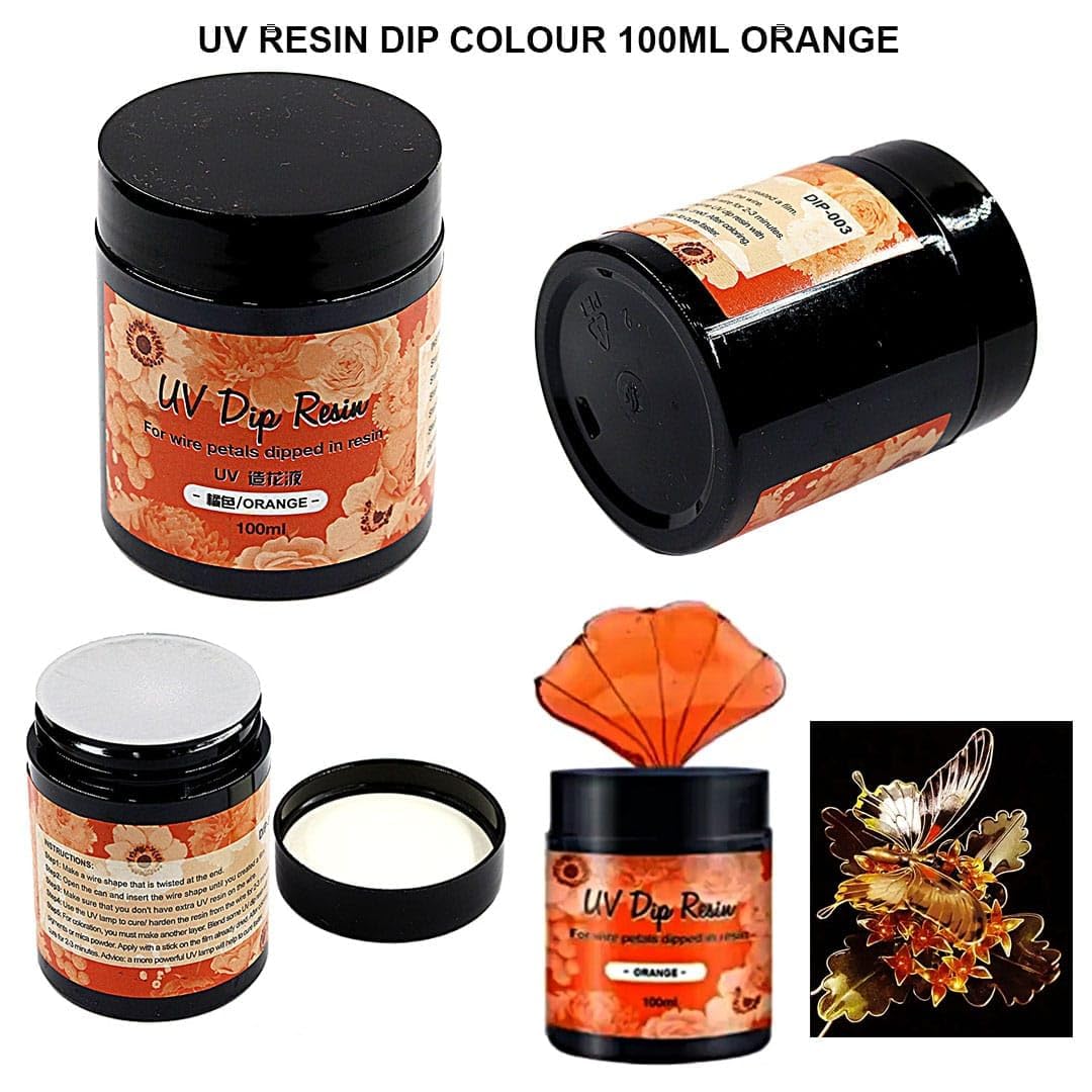 Pixora UV Resin Dip Glue for Flower Making - 100ml Professional Wire Petal Resin Liquid for Jewelry Making, DIY Crafts, High Transparency, Quick Drying & Non-Yellowing (Orange) 3