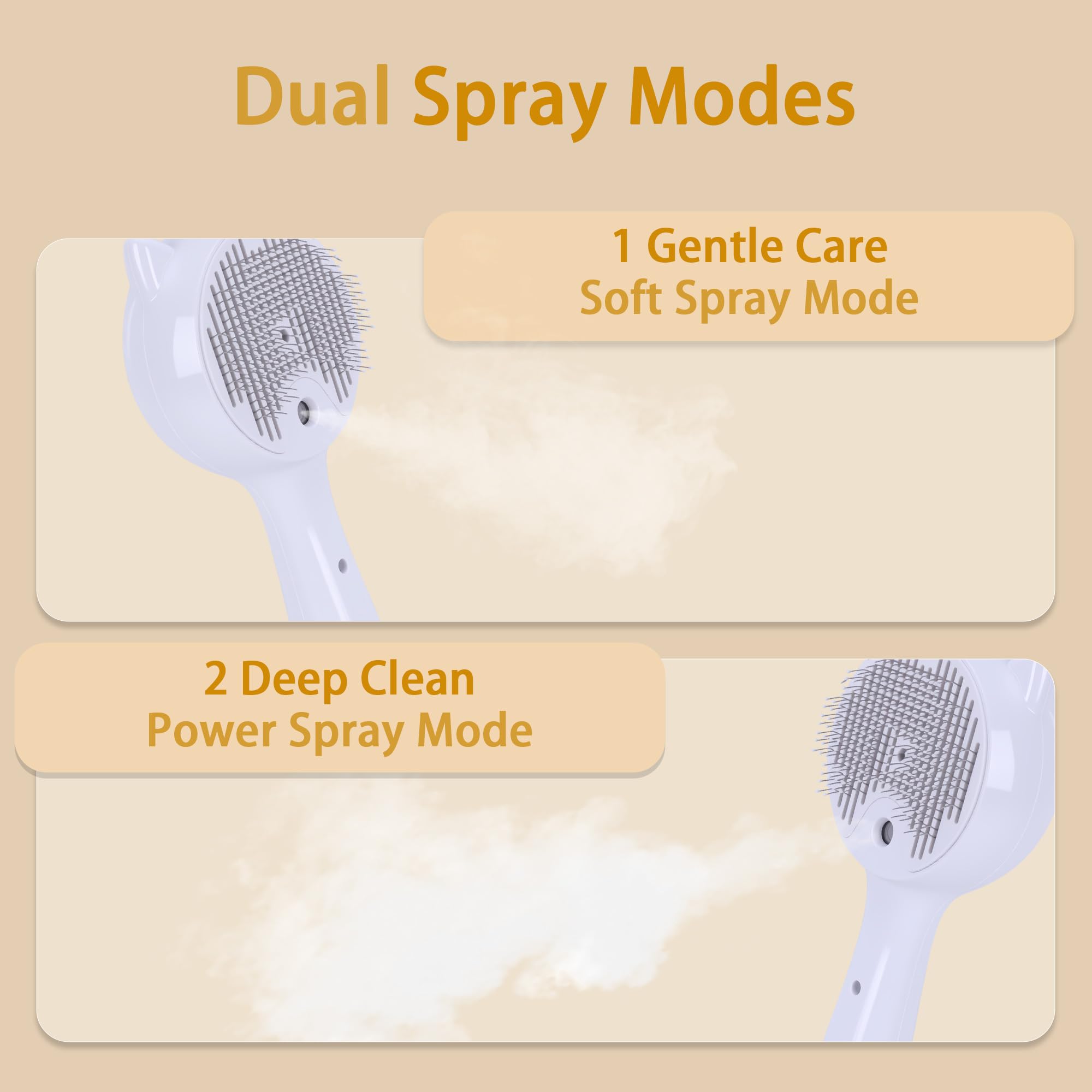 Spazzola a vapore per cani e gatti, pettine 3 in 1, riduce lo spargimento, setole morbide, favorisce la salute del cappotto, include shampoo senz'acqua, bianco