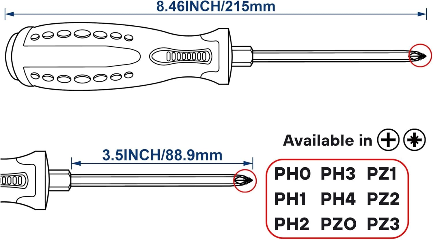 9in1 Multi-Bit Screwdriver - Single Tip Fits All PH0-PH4 & PZ0-PZ3, No Bit Swapping, Magnetic Impact Driver, S2 Steel, Made in Taiwan