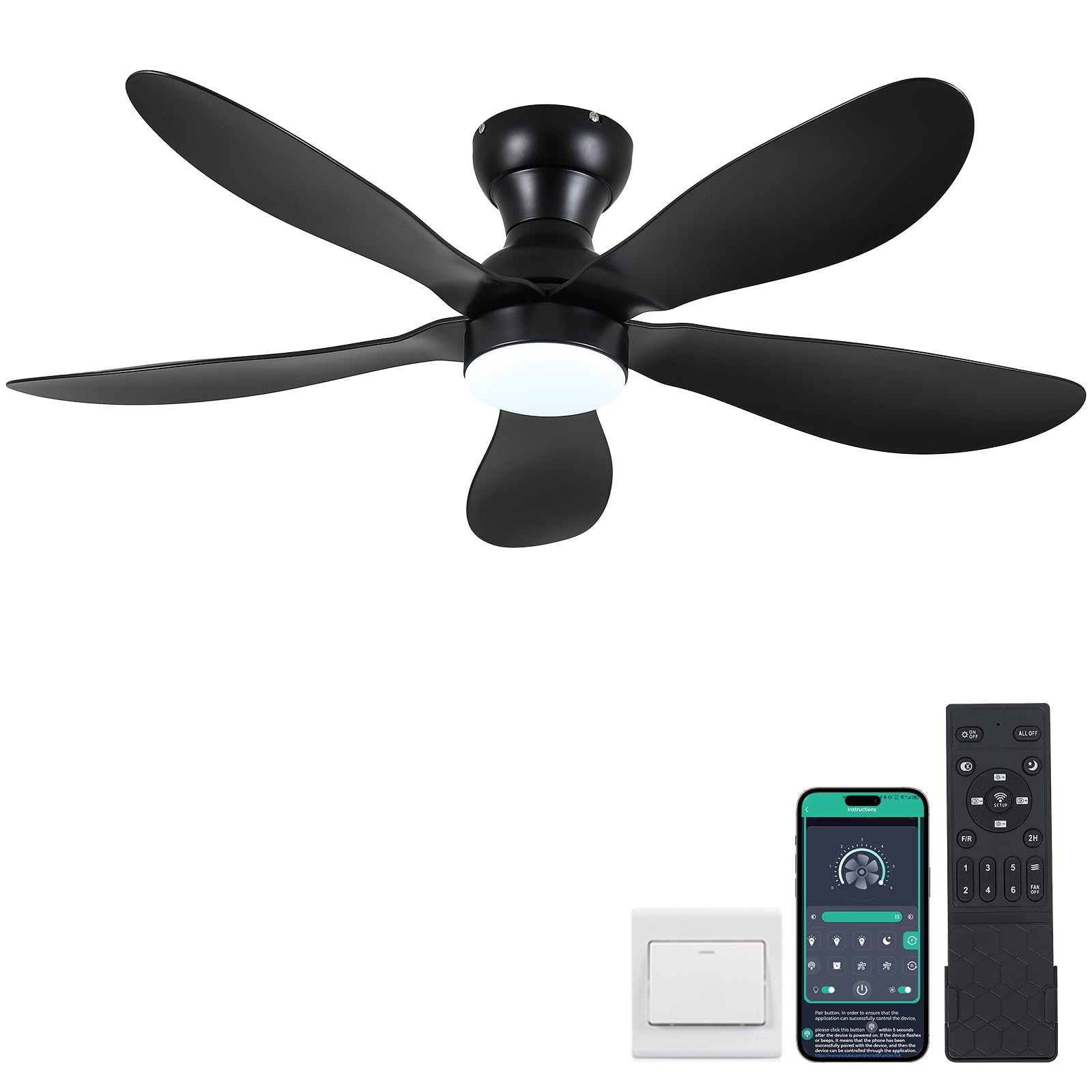 Kviflon 44 Inch Modern Flush Mount Ceiling Fan with Lights
