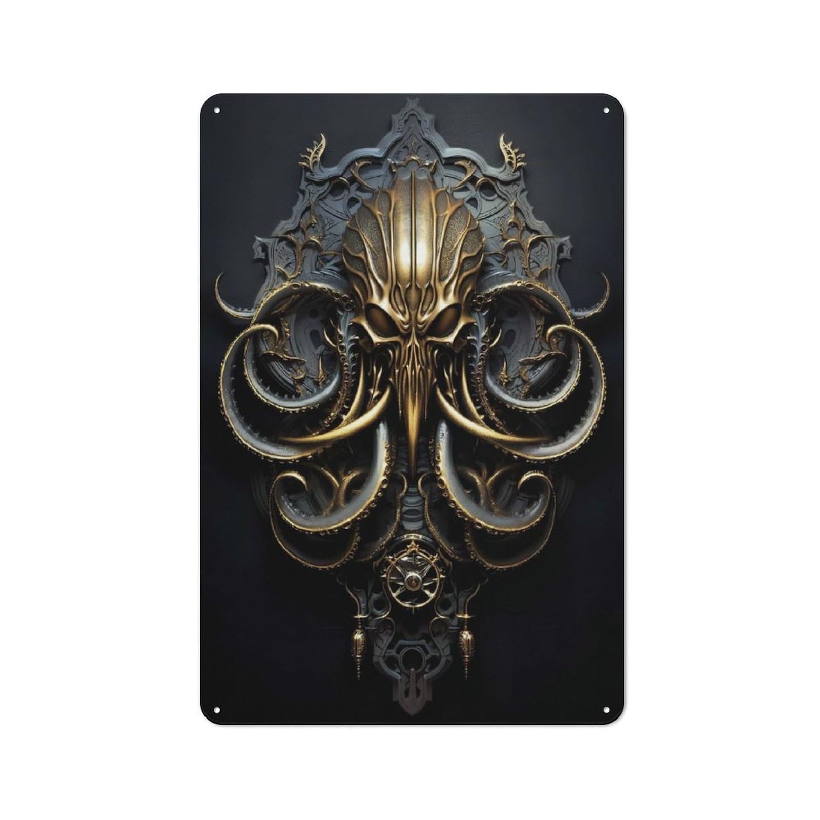 Junmoney Style-10 Modern Retro Golden Sea Kraken Monarch Metal Wall Art Sign 30X20cm, Studio Wall Art For Modern Home, Workshop, Office Or Cafe