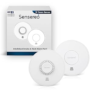 Detector de humo y calor, 10 años de duración de batería sellada, detector de humo, detector de humo y calor interconectados para el hogar (1 detector de humo y 1 detector de calor)