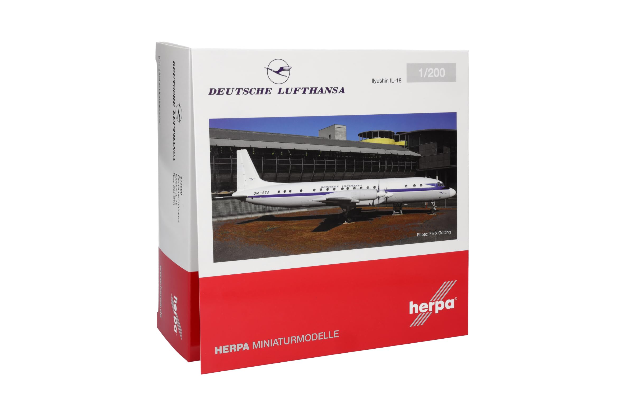 Herpa Modellflugzeug Deutsche Lufthansa Ilyushin IL-18 - DM-STA, Miniatur im Maßstab 1:200, Sammlerstück, Flugzeug Modell mit Standfuß, Metall