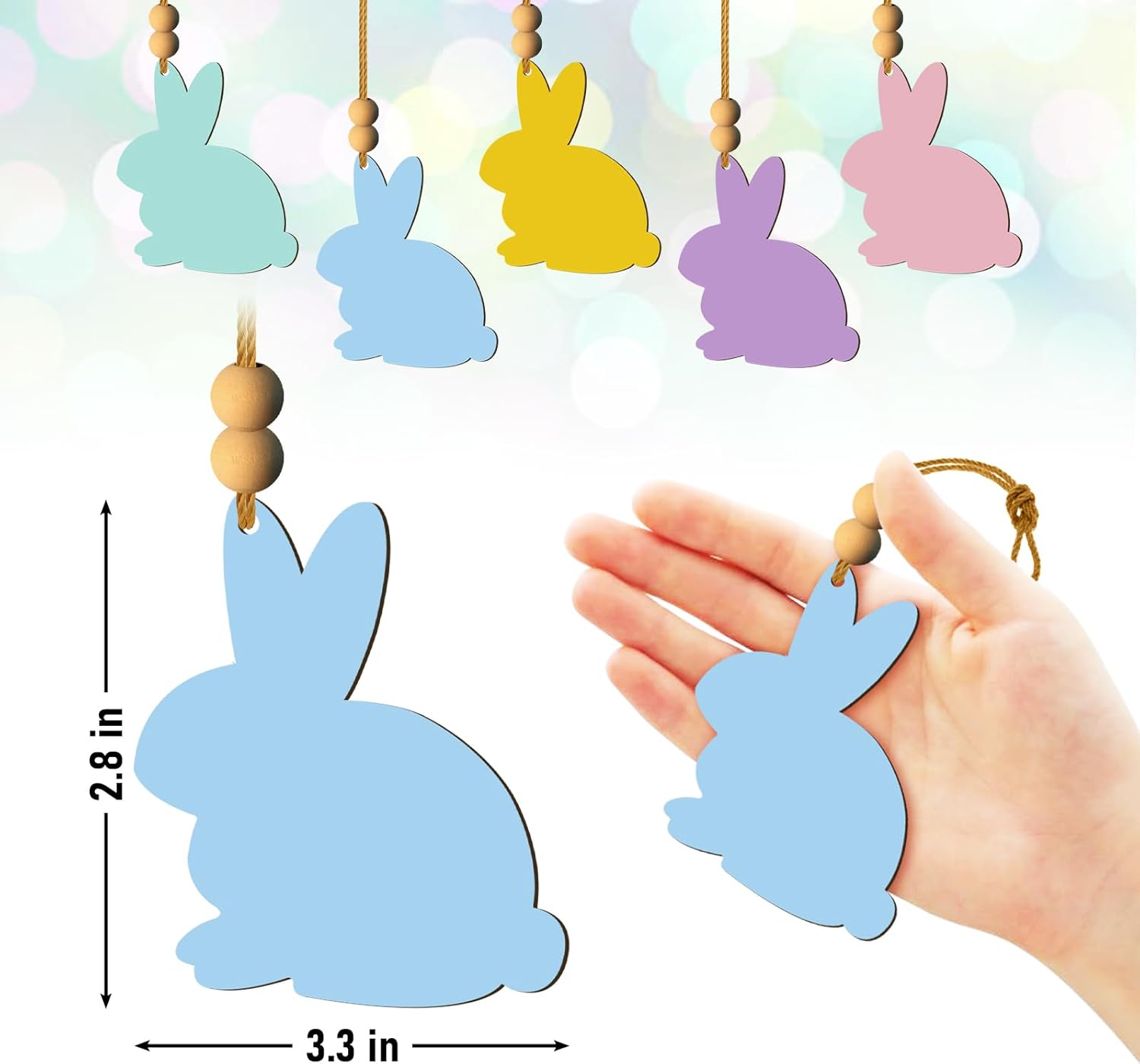 15Pcs Easter Basket Name Tags Decorations,DIY Blank Wooden Easter Bunny Tag Crafts Blank Holiday Gifts Sign,Cute Rabbit Decor for Decoration Party Hanging Ornament - Image 3