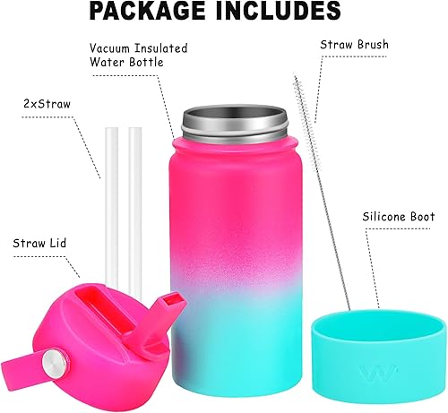 Miniatura 3 de WEREWOLVES Botella de agua para niños con bota, botella de agua de acero inoxidable aislada de boca ancha con tapa de popote a prueba de fugas para