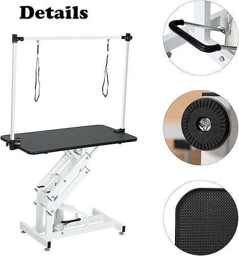 Miniatura 4 de Mesa de aseo para perros grandes y medianos, mesa de aseo hidráulica resistente con brazo superior ajustable y soga, rango de 21 a 36 pulgadas, 42.5
