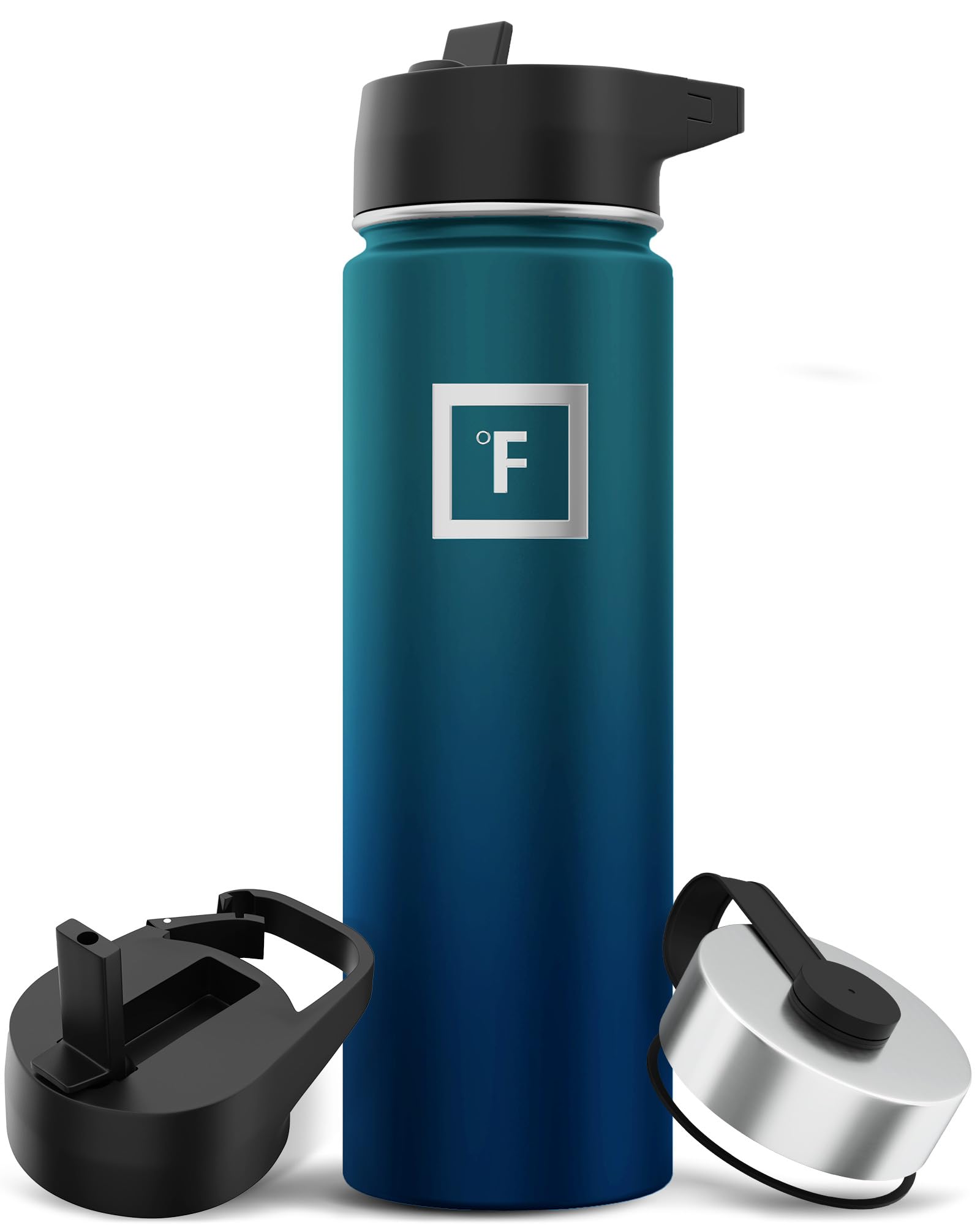 IRON °FLASK Sports Water Bottle - 22 Oz, 3 Lids (Straw Lid), Leak Proof, Vacuum Insulated Stainless Steel, Double Walled, Thermo Mug, Metal Canteen