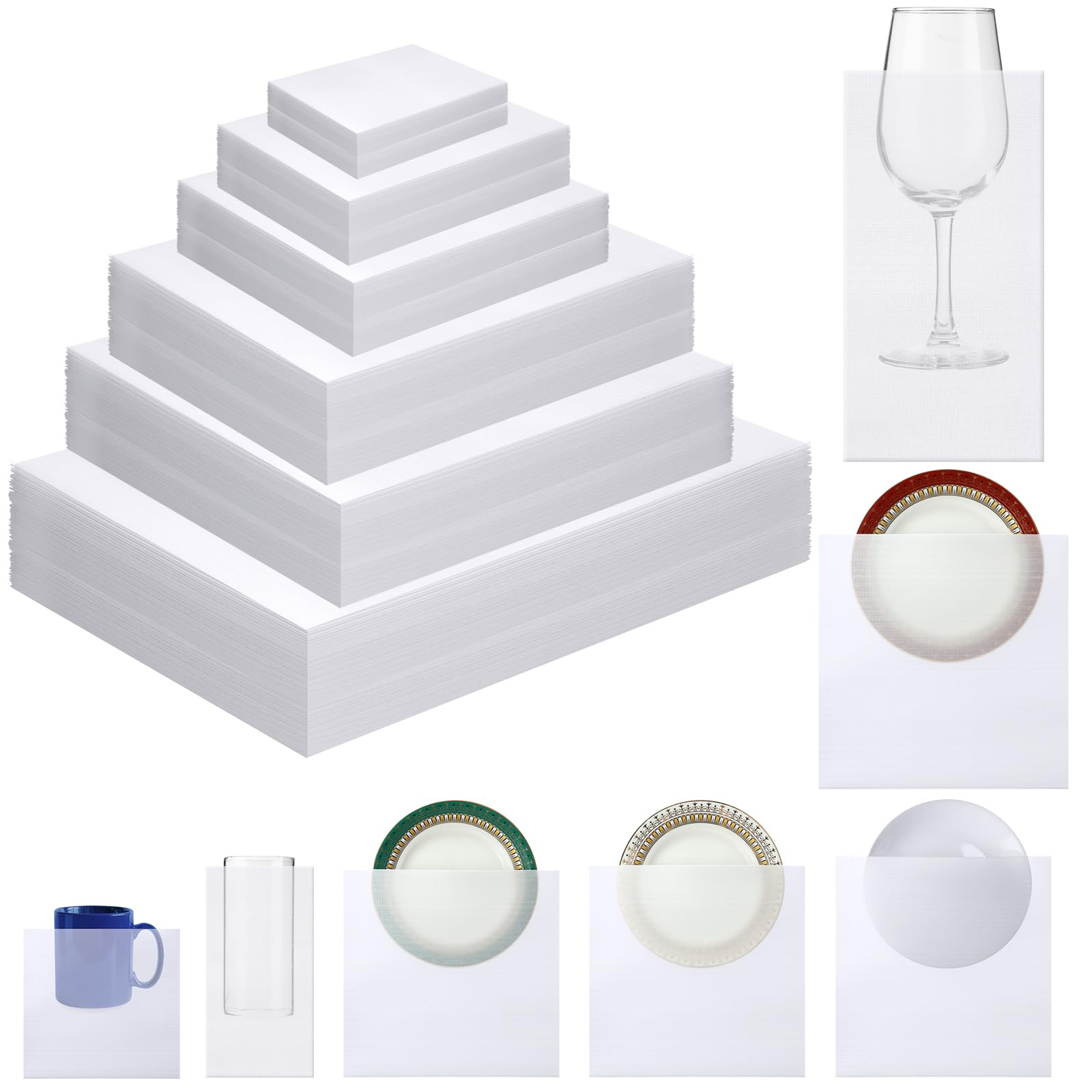 Frienda 180 Pcs Plate Packing Sleeves for Moving - 6 Sizes Cushion Foam Pouches for Packing Dishes, Glasses, China, Plates, Mugs, Cups - Shipping