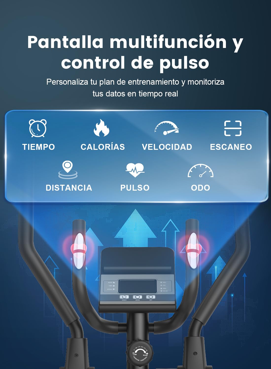 Elíptica para Casa, Bicicleta Elíptica Magnética Ultrasilenciosa con 16 Niveles de Resistencia, Volante de Inercia de 8 kg, Zancada de 42 cm, Monitor LCD, Portabotellas, Carga Máx 150 kg