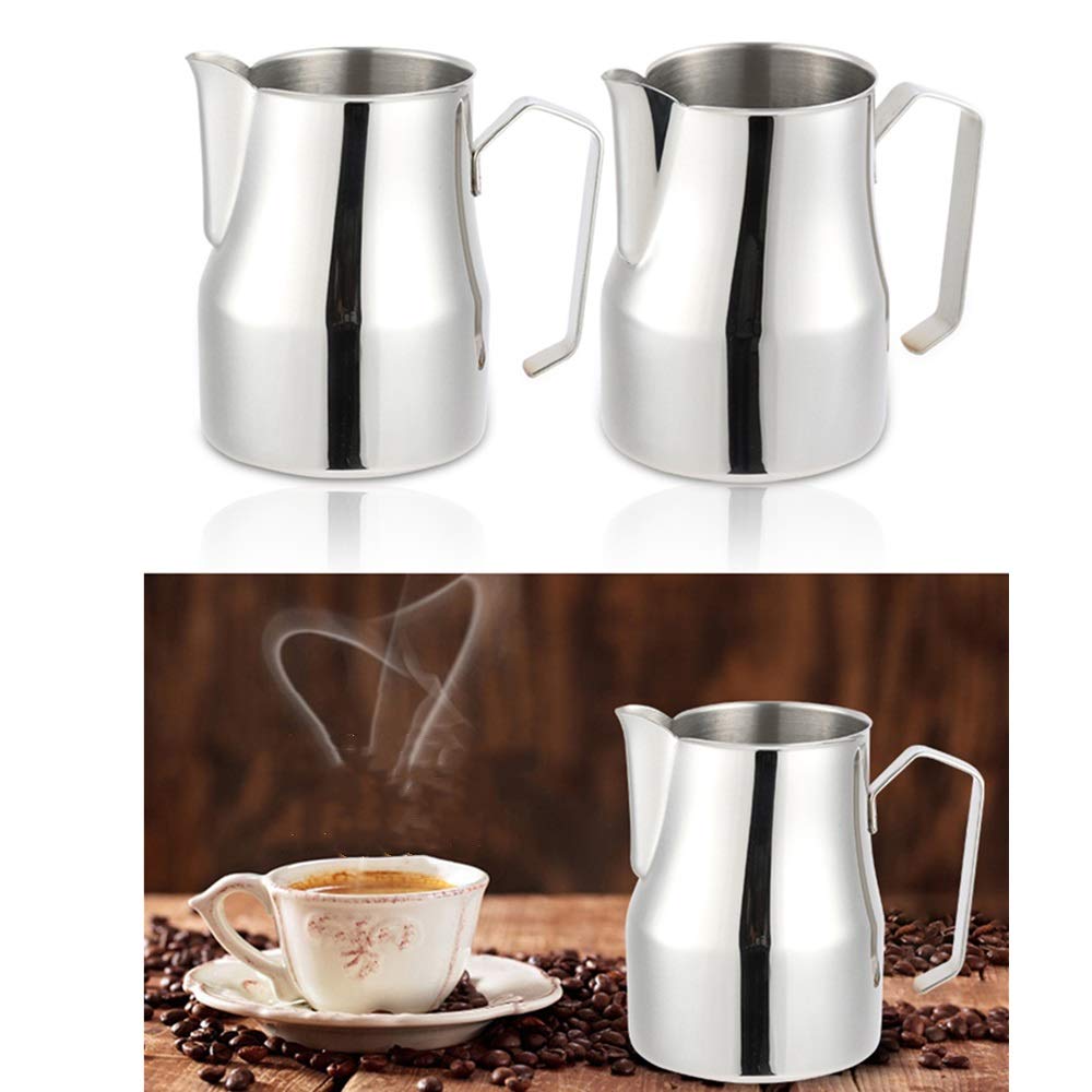 Jarras para Espumar leche Jarra de espuma leche con arte decorativo pluma acero inoxidable jarra latte Barista del arte latte(350ml)