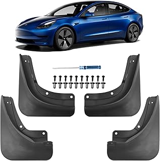 Flewfun Tesla Model Y Mud Flaps, Set of 4 Car Splash Guards, Tesla Accessories 2019-2023 Easy Installation, Winter Vehicle Sediment Protection, Mudguard No Drill Installation