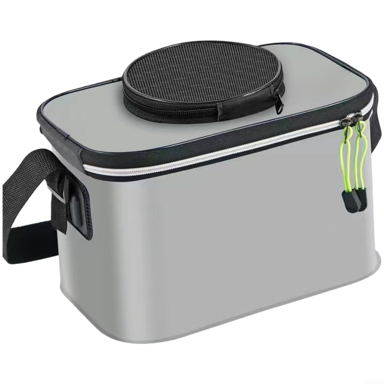 Cubo de pesca plegable EVA portátil para livewell con correas de hombro para pescadores al aire libre almacenamiento de peces vivos negro 35 x 24 x 22 cm (gris)