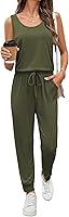 Ekouaer Women's Sleeveless Summer Jumpsuit Romper - Casual Vacation One Piece with Elastic Waist & Pockets